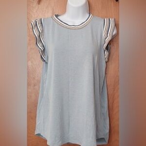 Ces Femme Light Blue Blouse with Striped flutter Sleeves